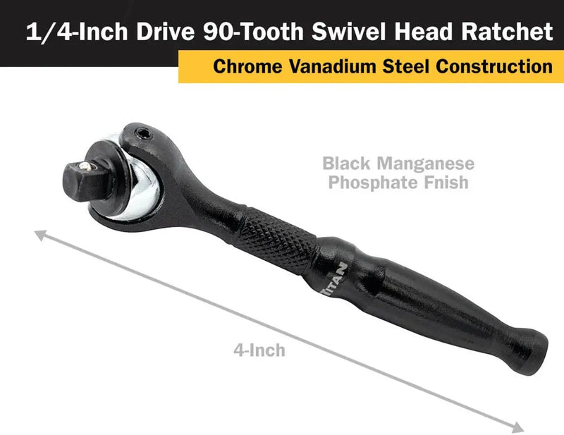 Titan 1/4" Drive - Swivel Head Micro Ratchet - Black TITAN