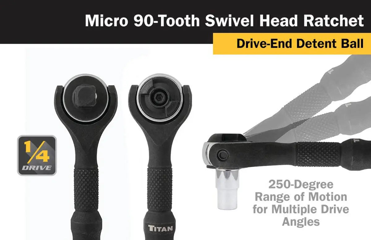 Titan 1/4" Drive - Swivel Head Micro Ratchet - Black TITAN