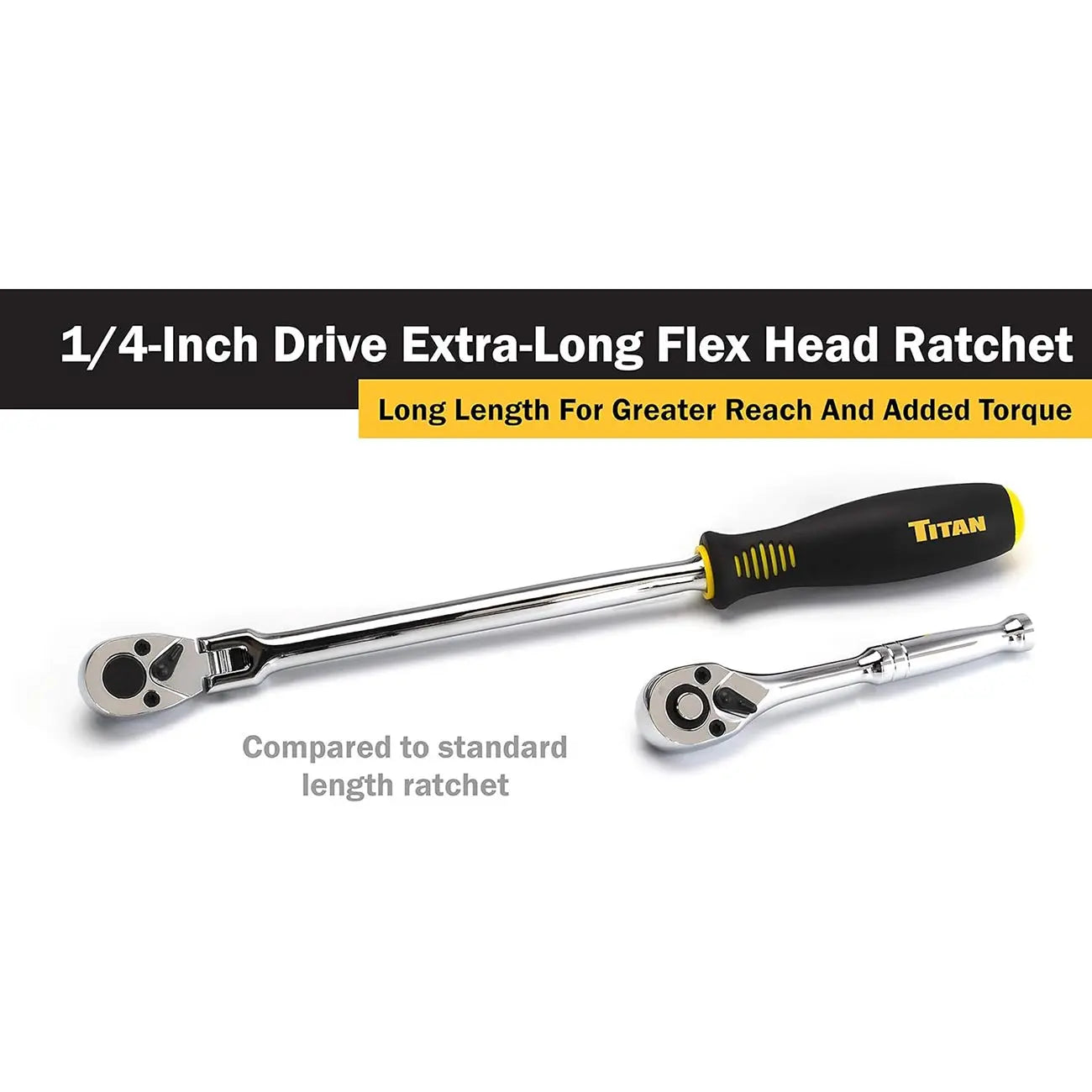 Titan 1/4" Drive X 12" Extra-long Flex Head Ratchet TITAN