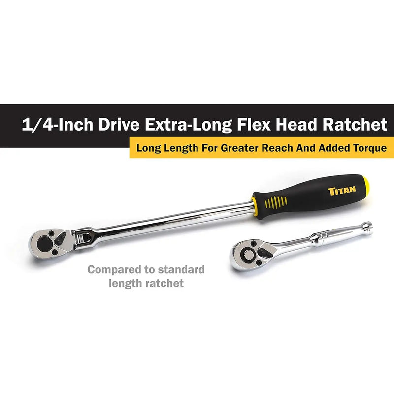 Titan 1/4" Drive X 12" Extra-long Flex Head Ratchet TITAN