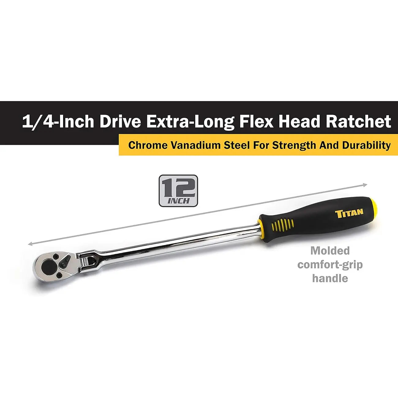 Titan 1/4" Drive X 12" Extra-long Flex Head Ratchet TITAN