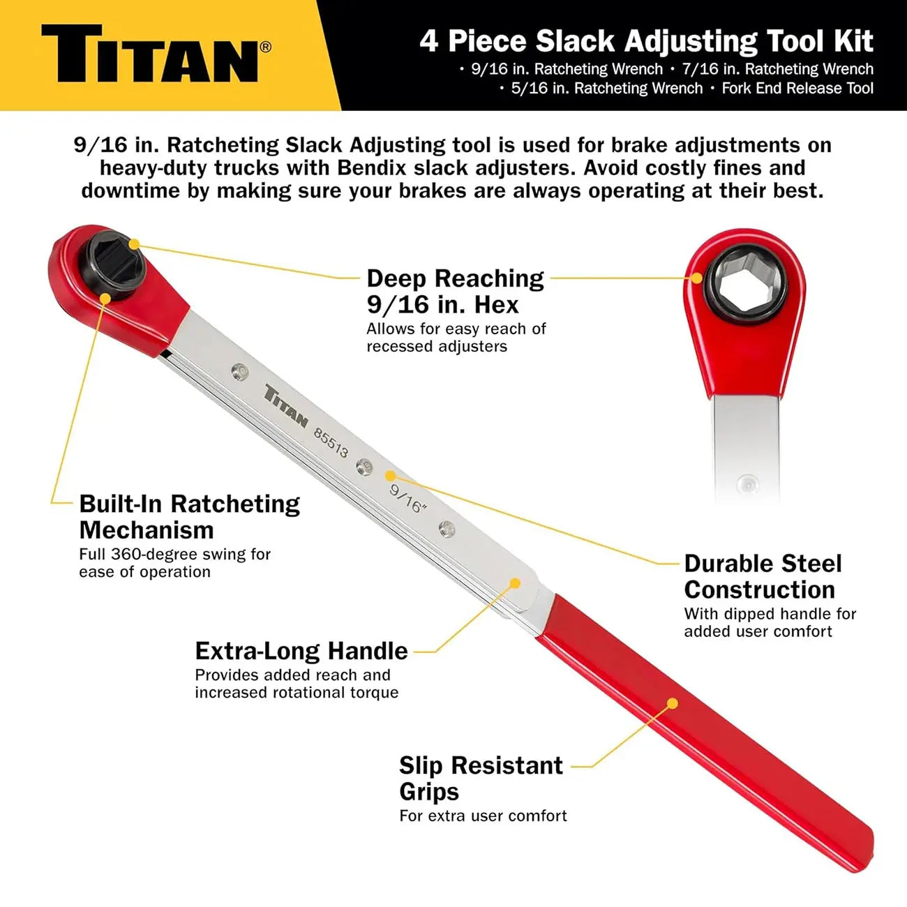 Titan 4 Pc Brake Slack Adjusting Tool Set TITAN