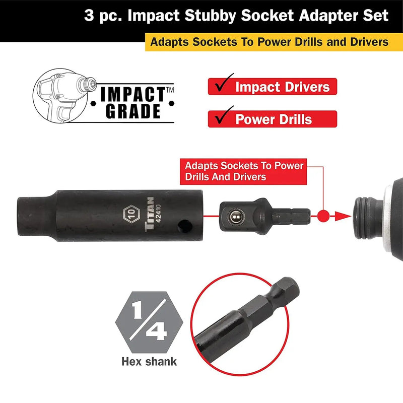 Titan Impact Stubby Socket Adapter Set (3 Piece) TITAN