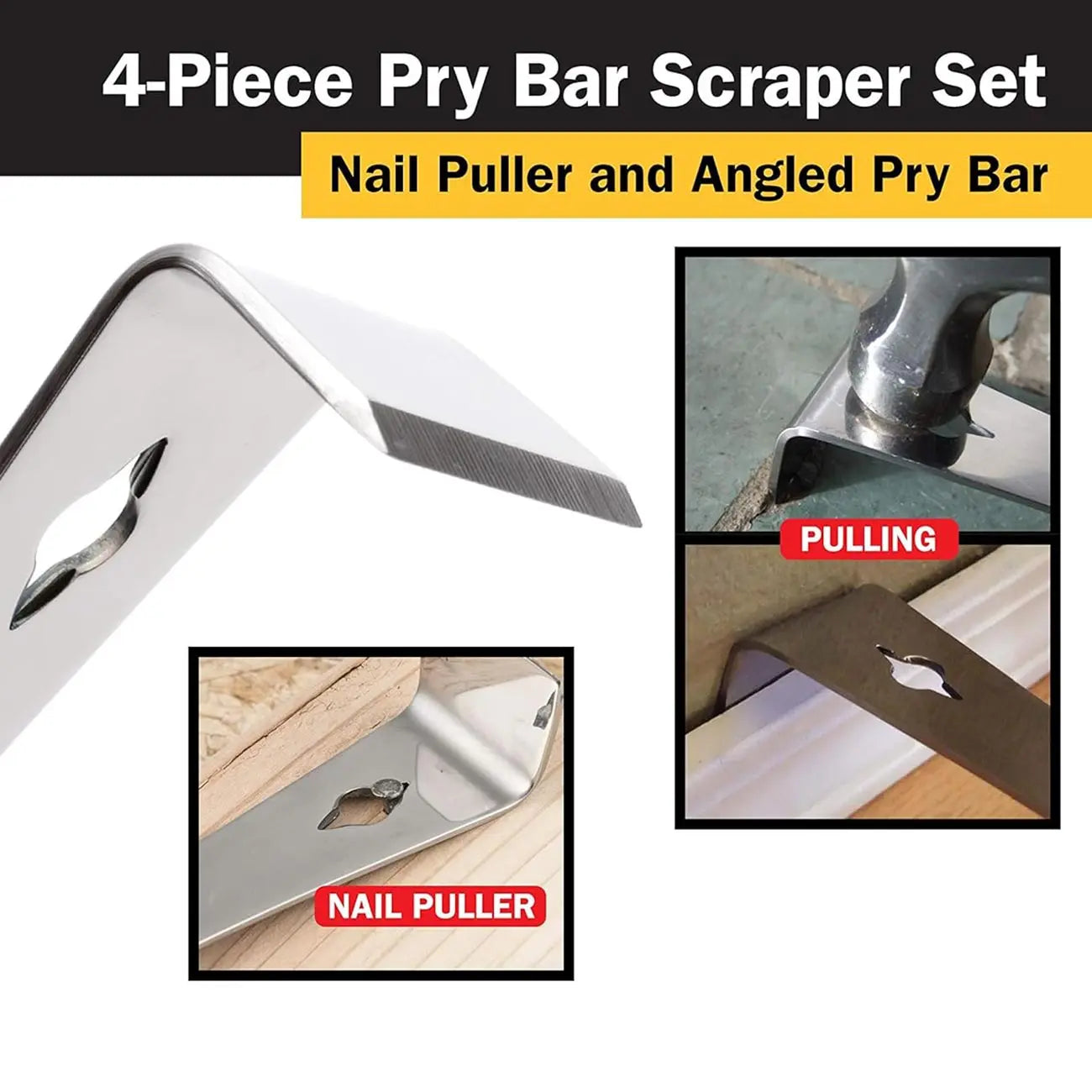 Titan Stainless Steel Pry Bar Scraper Set (4 Piece Set) TITAN