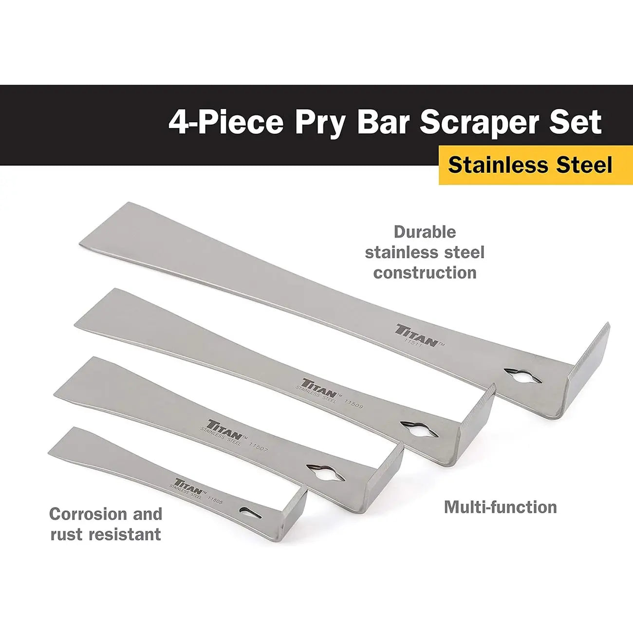 Titan Stainless Steel Pry Bar Scraper Set (4 Piece Set) TITAN