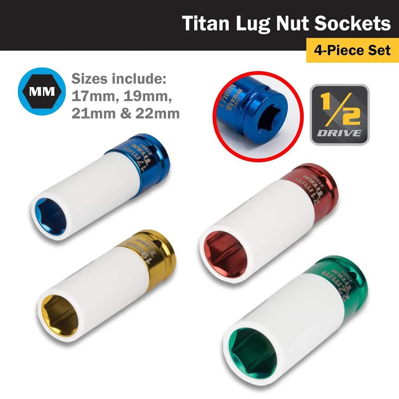 Titan Tool 4 Pc 1/2 In Drive Non-marring Lug Nut Socket TITAN
