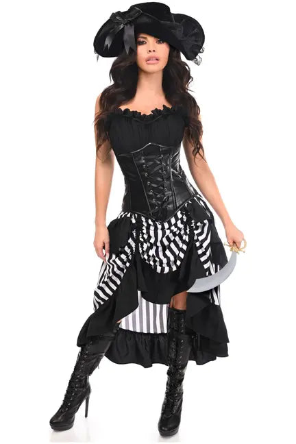 Top Drawer 4 PC Black/White Premium Pirate Corset Costume Daisy Corsets