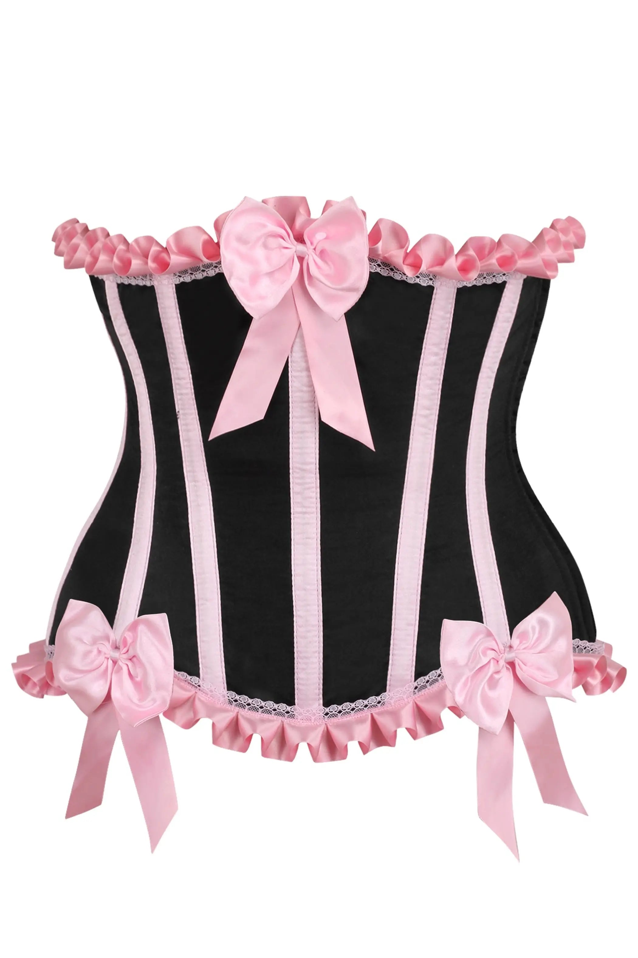 Top Drawer Black/Pink Steel Boned Burlesque Underbust Corset Waist Cincher Daisy Corsets