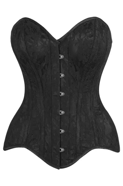 Top Drawer Black Satin w/Black Lace Overlay Steel Boned Overbust Corset Daisy Corsets