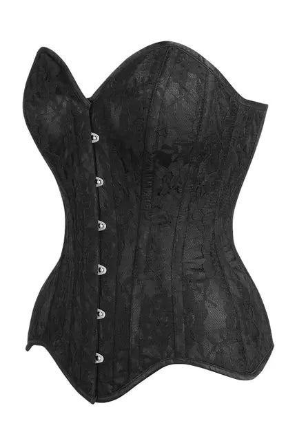 Top Drawer Black Satin w/Black Lace Overlay Steel Boned Overbust Corset Daisy Corsets