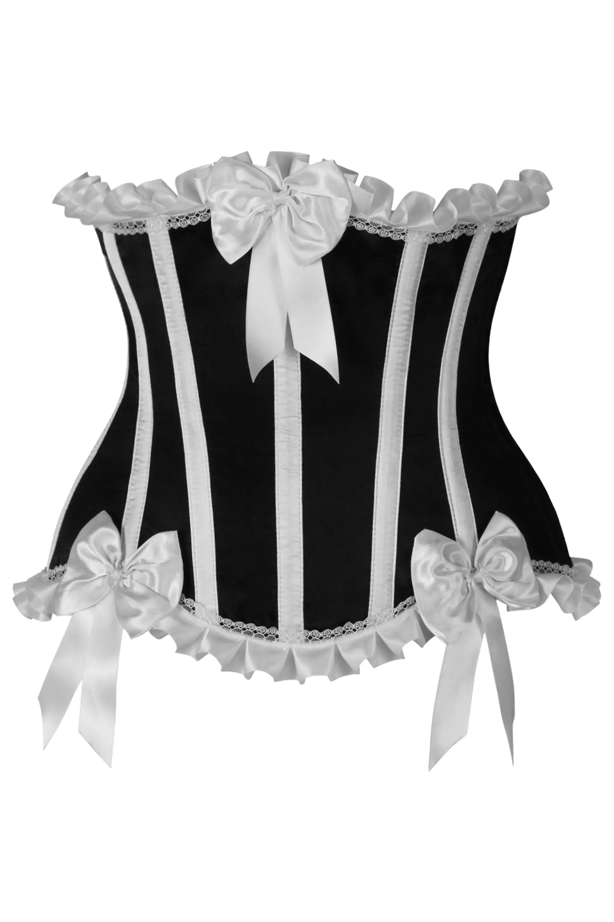 Top Drawer Black/White Steel Boned Burlesque Underbust Corset Waist Cincher Daisy Corsets