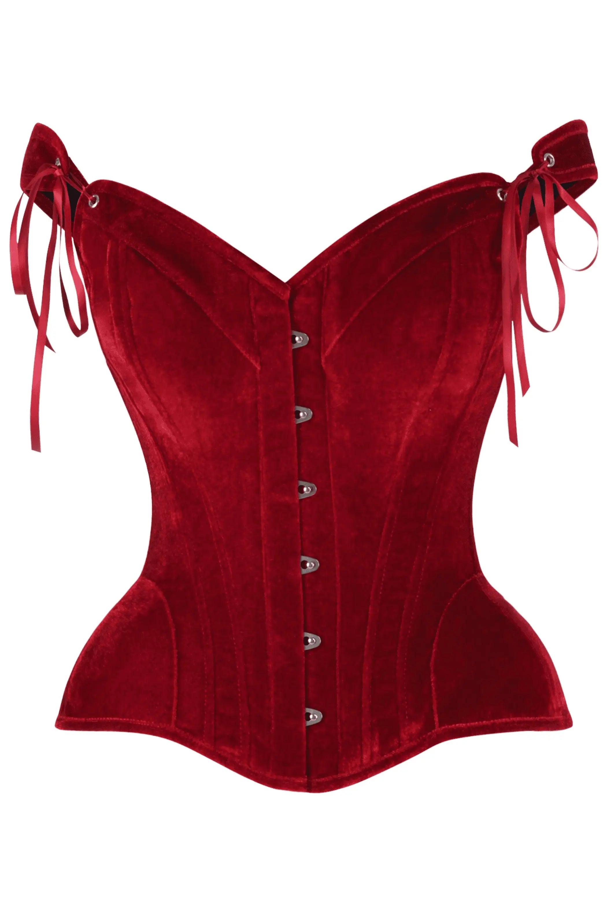 Top Drawer Dark Red Velvet Steel Boned Corset w/Straps Daisy Corsets