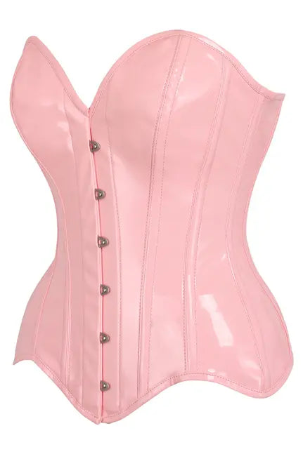 Top Drawer Lt Pink Patent Leather Steel Boned Overbust Corset Daisy Corsets