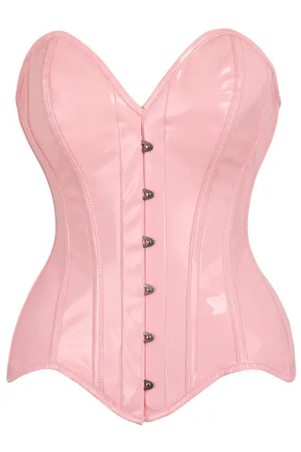 Top Drawer Lt Pink Patent Leather Steel Boned Overbust Corset Daisy Corsets