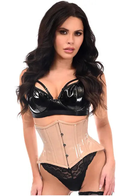 Top Drawer Nude Patent Steel Boned Mini Cincher Under Bust Corset Daisy Corsets