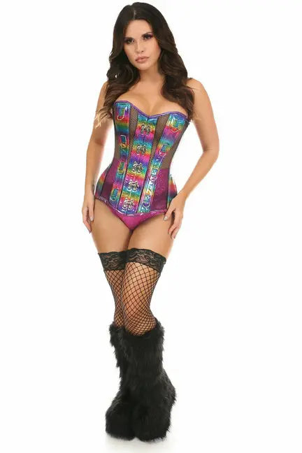 Top Drawer PVC & Black Fishnet Steel Boned Over Bust Corset Daisy Corsets