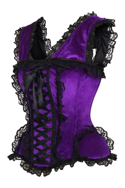 Top Drawer Purple Velvet & Lace Steel Boned Corset with Cap Sleeves Daisy Corsets