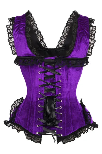 Top Drawer Purple Velvet & Lace Steel Boned Corset with Cap Sleeves Daisy Corsets
