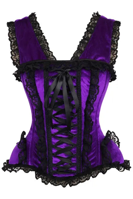 Top Drawer Purple Velvet & Lace Steel Boned Corset with Cap Sleeves Daisy Corsets
