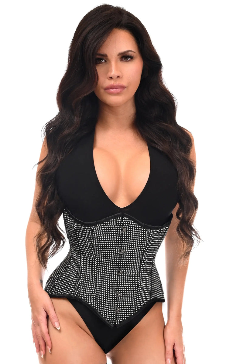 Top Drawer Rhinestone Double Steel Boned Underbust Waist Cincher Corset Daisy Corsets