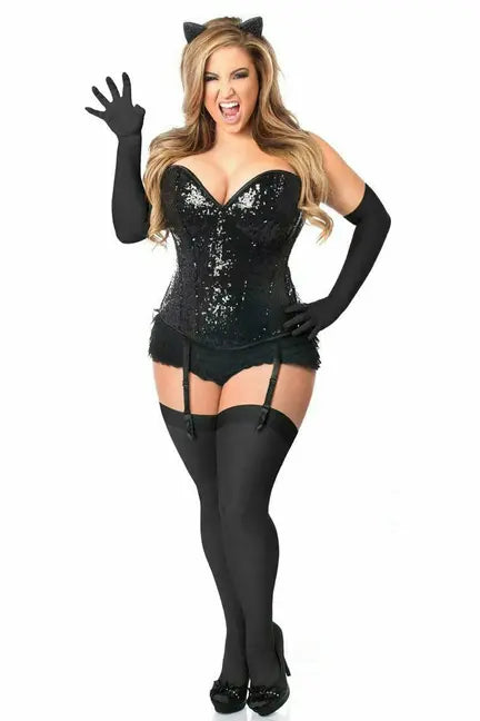 Top Drawer Sequin Black Cat Corset Costume Daisy Corsets