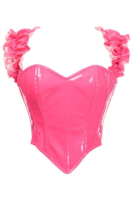 Top Drawer Steel Boned Hot Pink Patent Ruffle Sleeve Bustier Corset Daisy Corsets