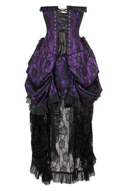 Top Drawer Steel Boned Purple w/Black Lace Bustle Corset Dress Daisy Corsets