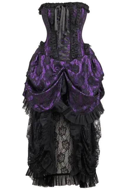 Top Drawer Steel Boned Purple w/Black Lace Bustle Corset Dress Daisy Corsets