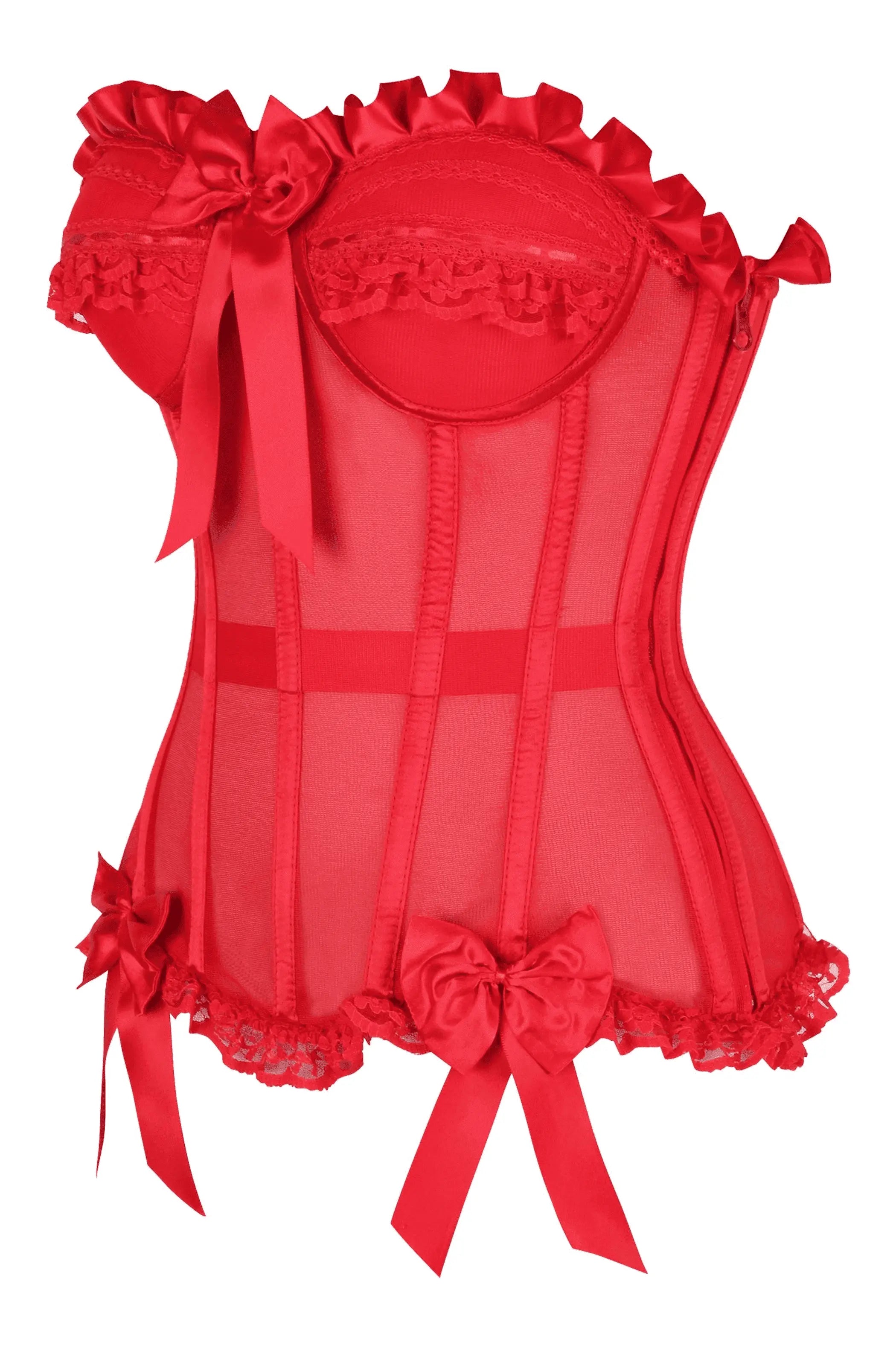 Top Drawer Steel Boned Red Mesh Underwire Bustier Corset Daisy Corsets