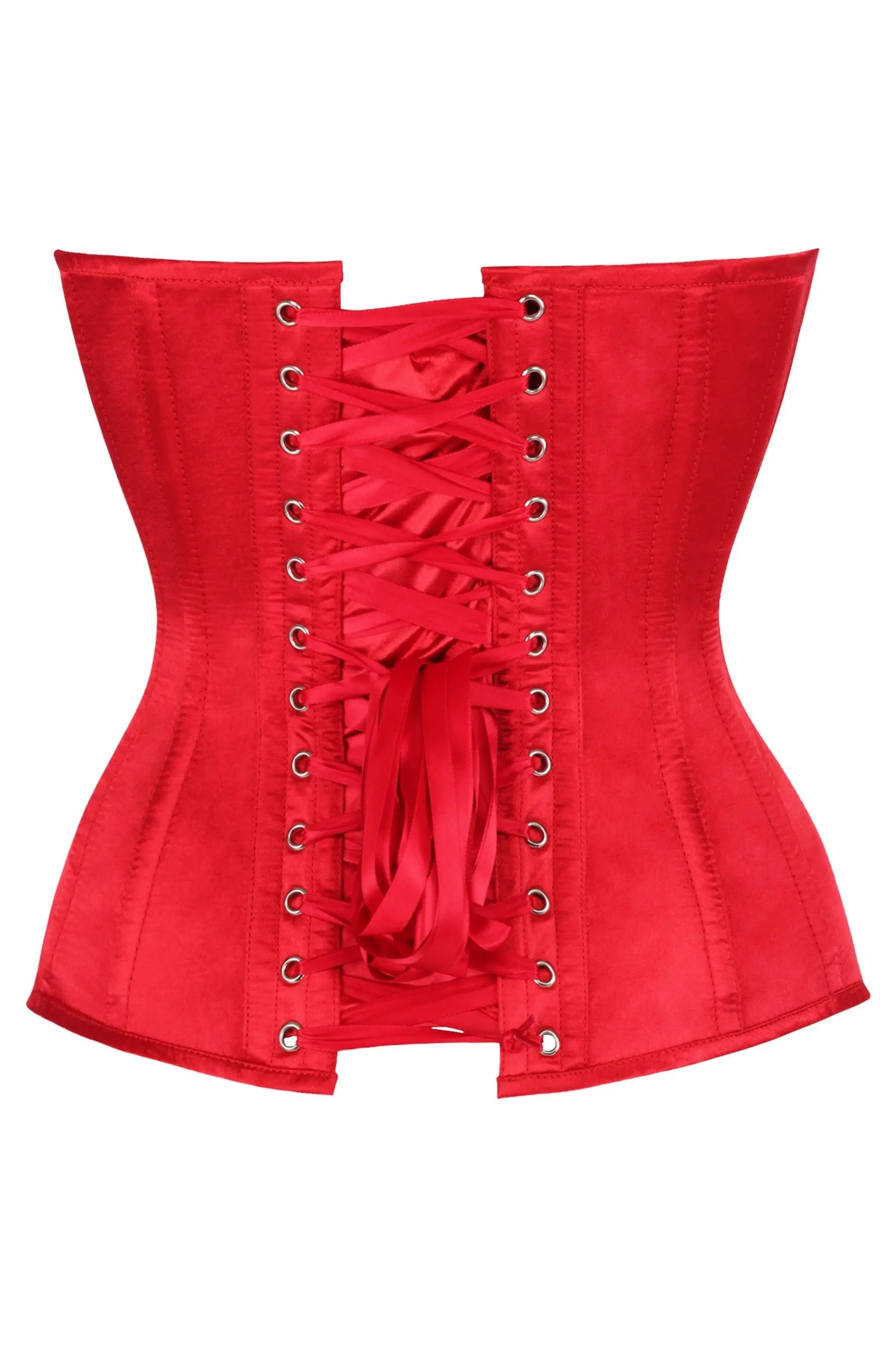 Top Drawer Steel Boned Red Satin Plunge Neckline Overbust Corset Daisy Corsets