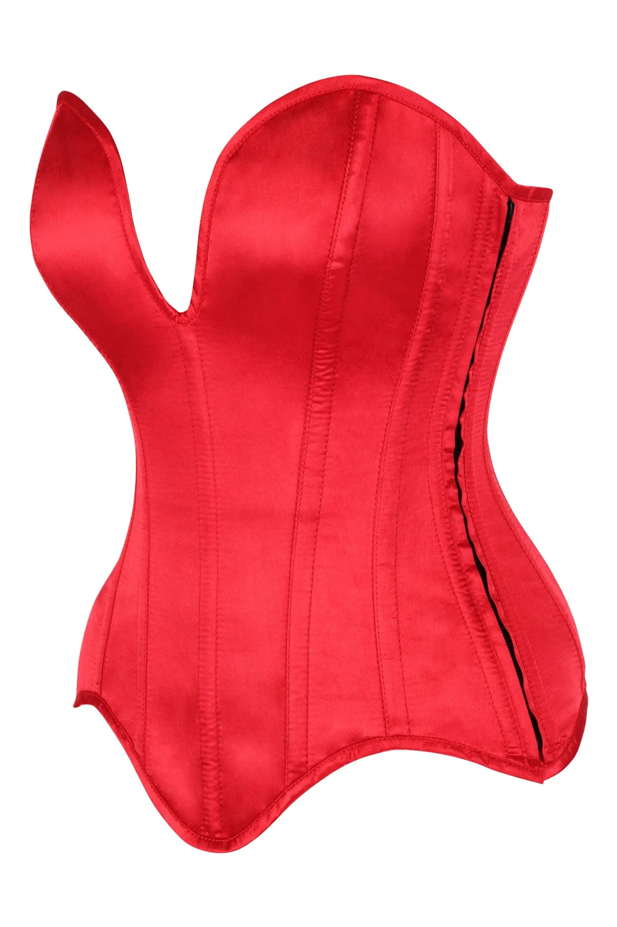 Top Drawer Steel Boned Red Satin Plunge Neckline Overbust Corset Daisy Corsets