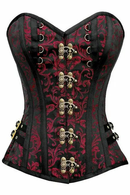 Top Drawer Swirl Brocade Steel Boned Overbust Corset with Buckles Daisy Corsets