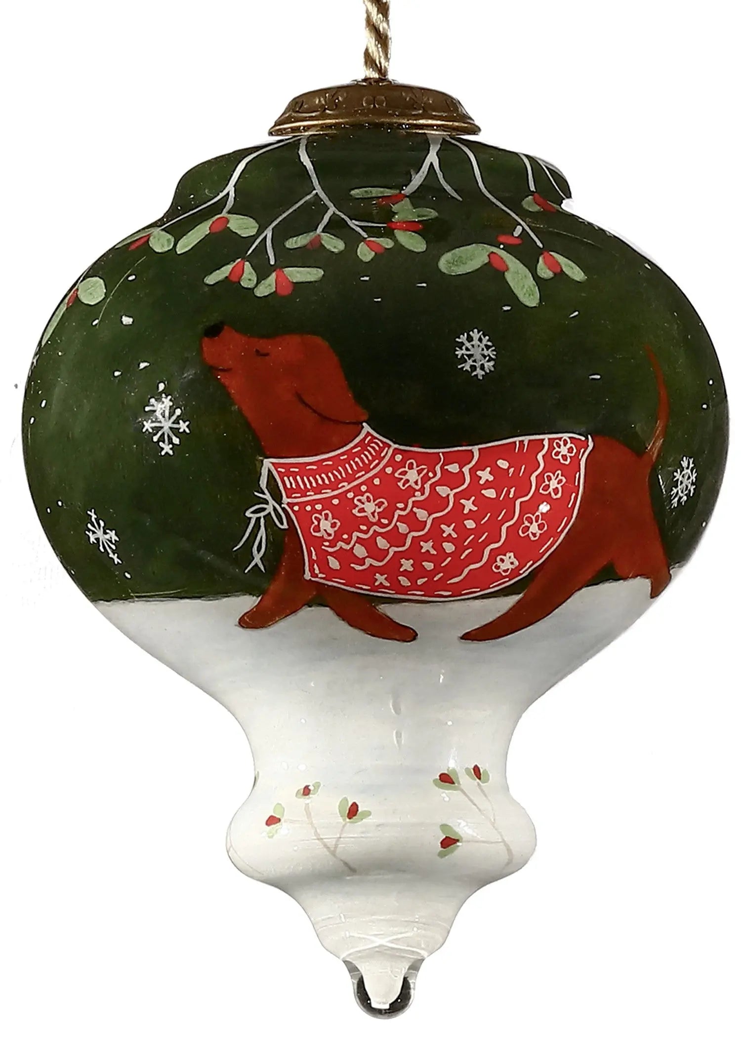 Trotting Dog in Comfy Christmas Attire Hand Painted Mouth Blown Glass Ornament Homeroots Home Decor