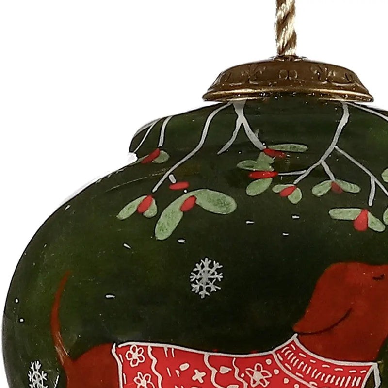 Trotting Dog in Comfy Christmas Attire Hand Painted Mouth Blown Glass Ornament Homeroots Home Decor