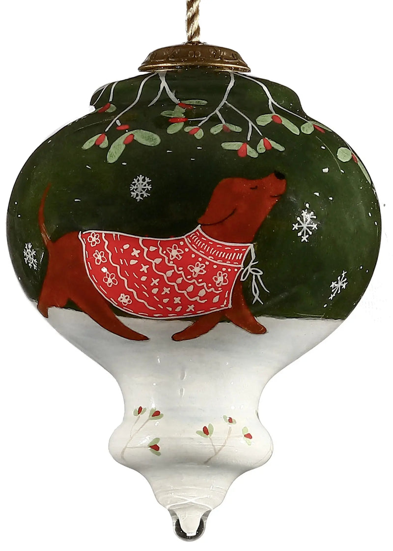 Trotting Dog in Comfy Christmas Attire Hand Painted Mouth Blown Glass Ornament Homeroots Home Decor
