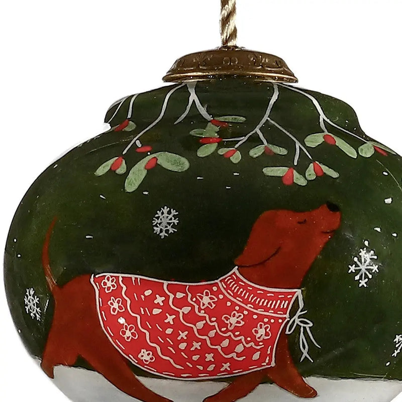Trotting Dog in Comfy Christmas Attire Hand Painted Mouth Blown Glass Ornament Homeroots Home Decor