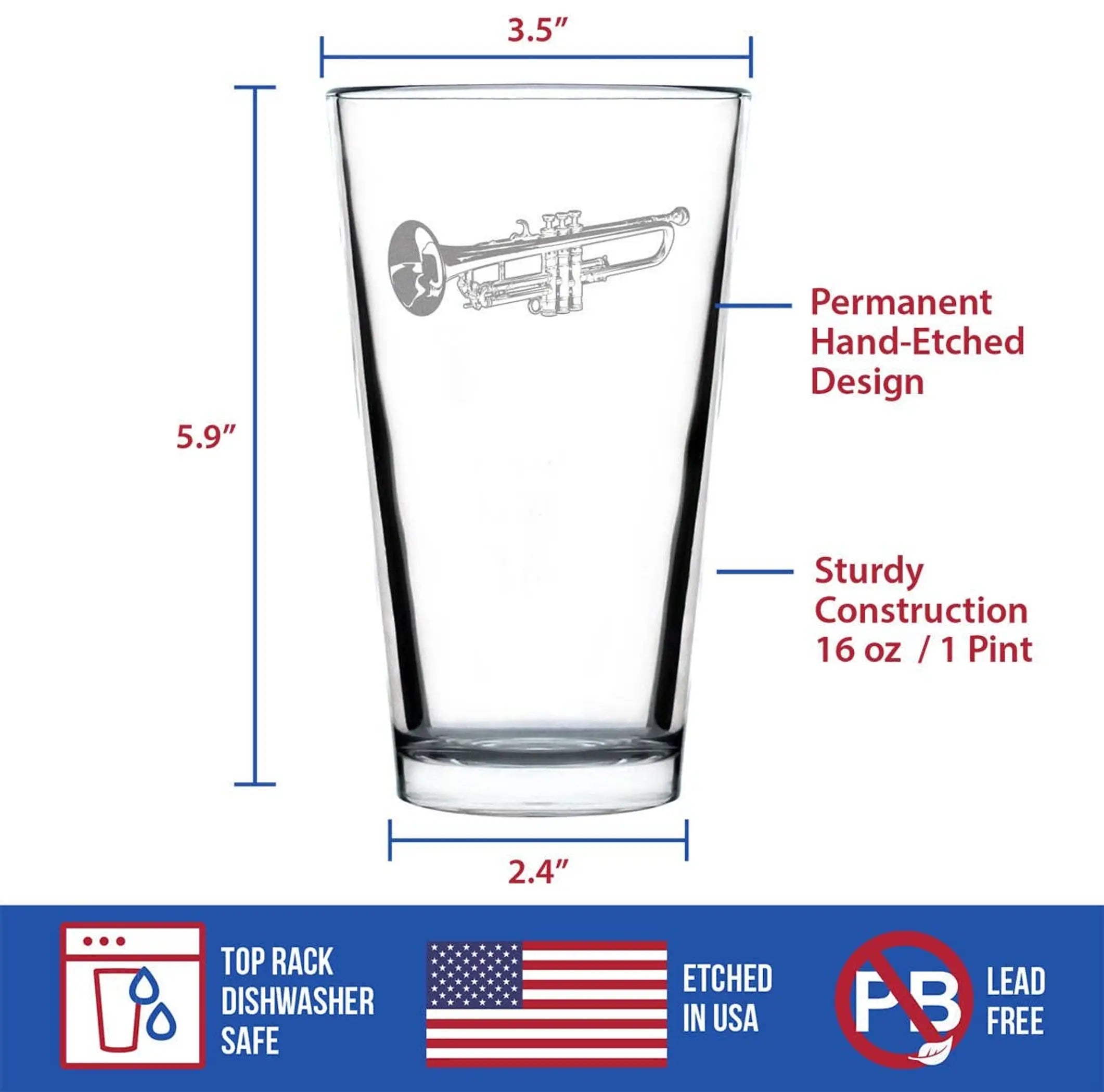 Trumpet Pint Glass for Beer - Trumpeter Musicians Gifts Bevvee