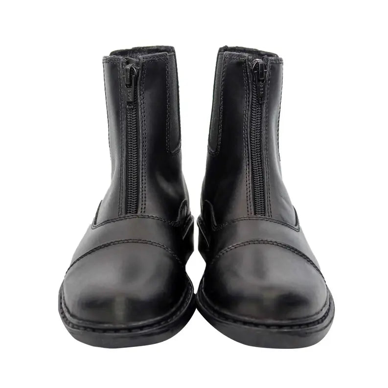 Black leather ankle boots with side zippers and classic stitching detail, perfect for casual and formal occasions.