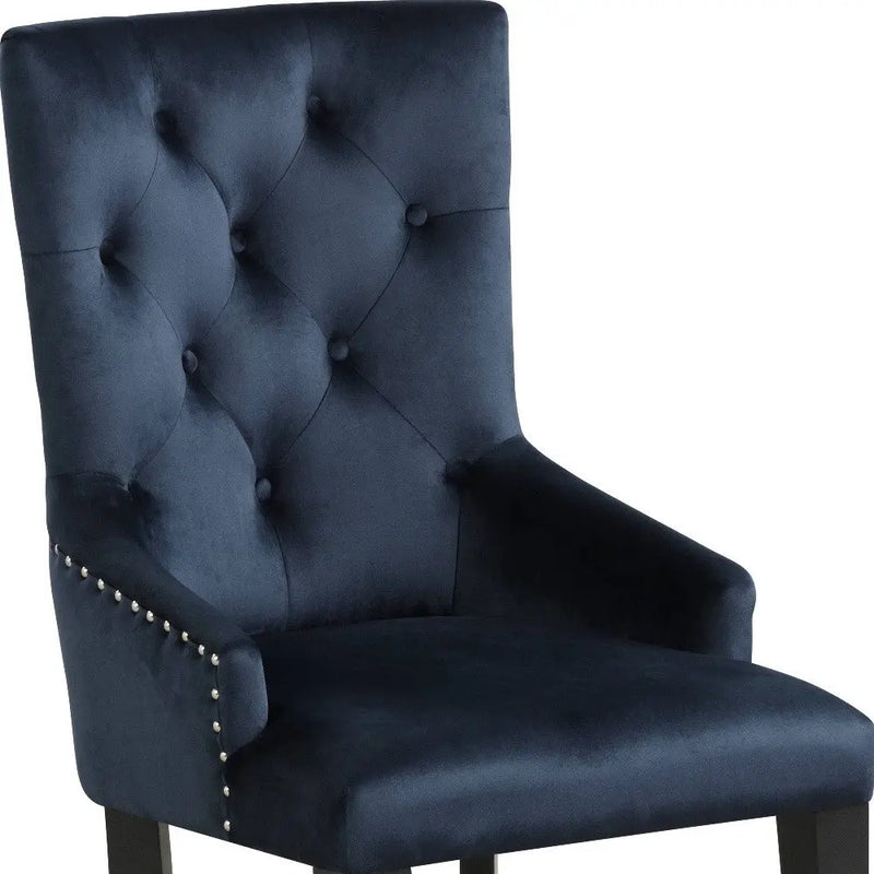 Tufted Dark Blue and Black Upholstered Velvet Dining Parsons Chair Homeroots Kitchen & Dining