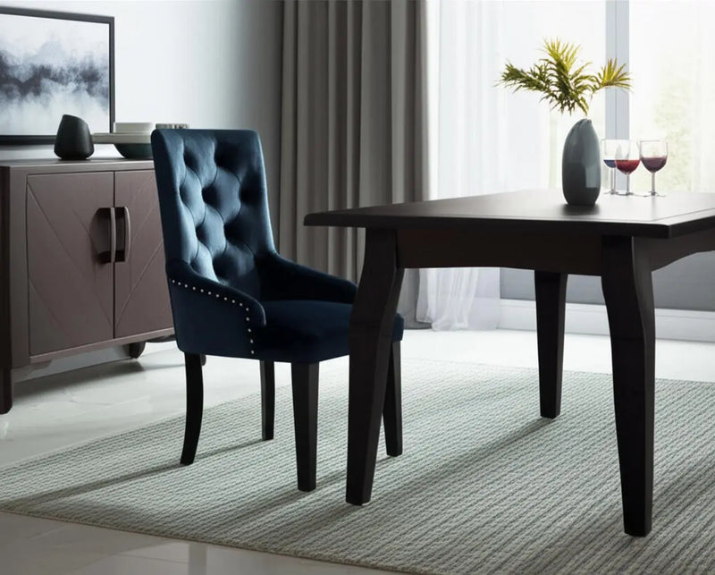 Tufted Dark Blue and Black Upholstered Velvet Dining Parsons Chair Homeroots Kitchen & Dining