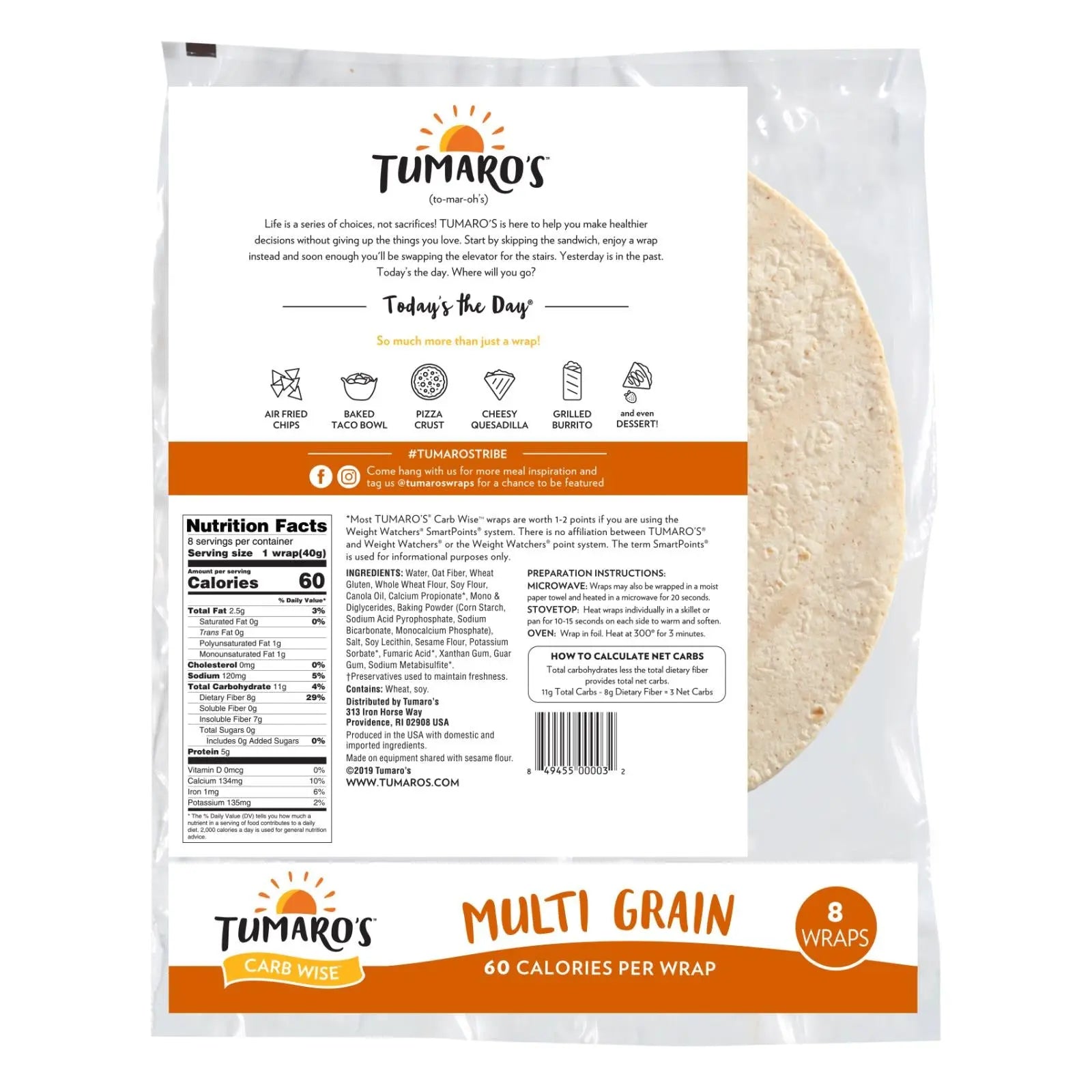 Tumaro's 8-inch Multi Grain Carb Wise Wraps - Case Of 6 - 8 Ct Tumaro's