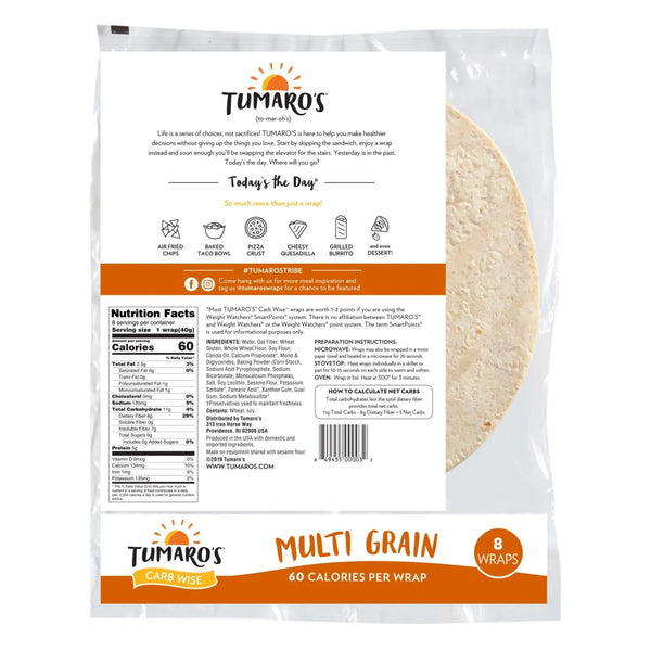 Tumaro's 8-inch Multi Grain Carb Wise Wraps - Case Of 6 - 8 Ct Tumaro's