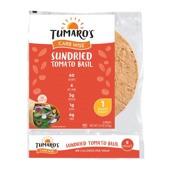 Tumaro's 8-inch Sundried Tomato Basil Carb Wise Wraps - Case Of 6 - 8 Ct Tumaro's