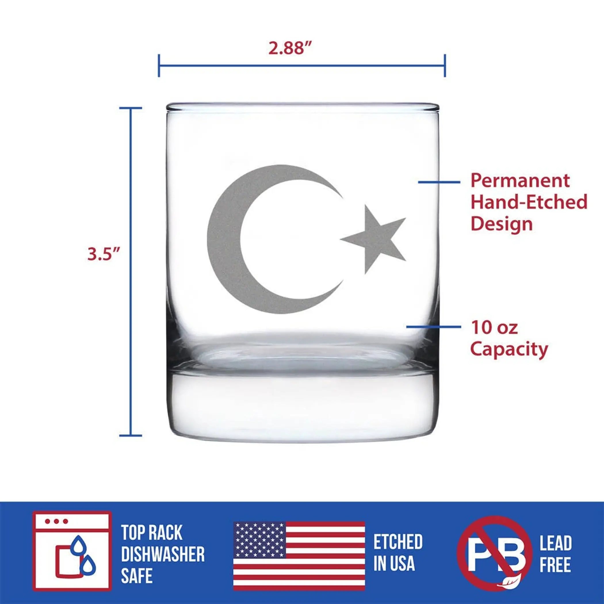 Turkey Flag Whiskey Rocks Glass - Turkish Gifts and Decor Bevvee