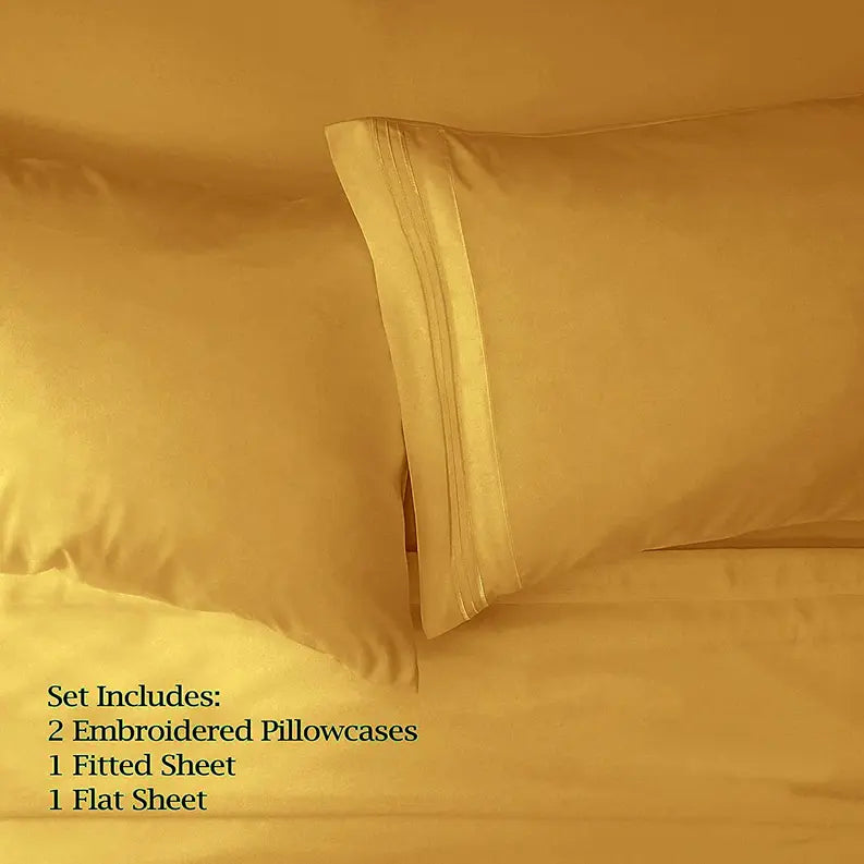 Turmeric 200 Embroidery Soft Sheet Set Wrinkle Resistant Home Mart Goods