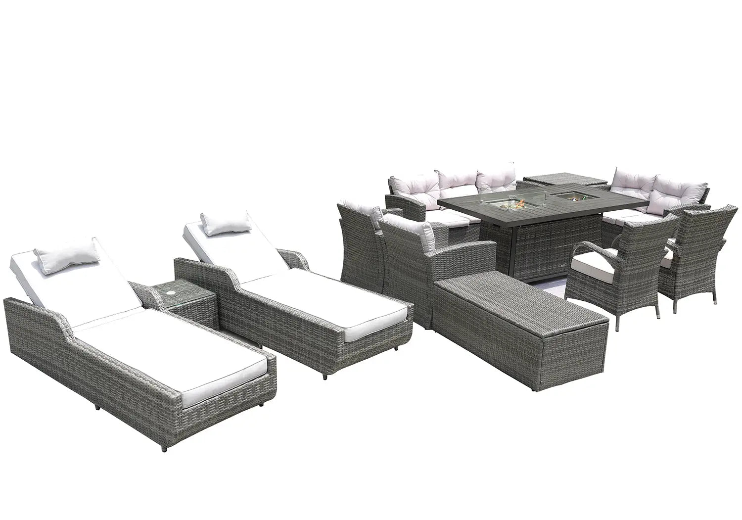 Twelve Piece Gray Wicker Multiple Chairs Seating Group With Fire Pit And Table Homeroots Outdoor