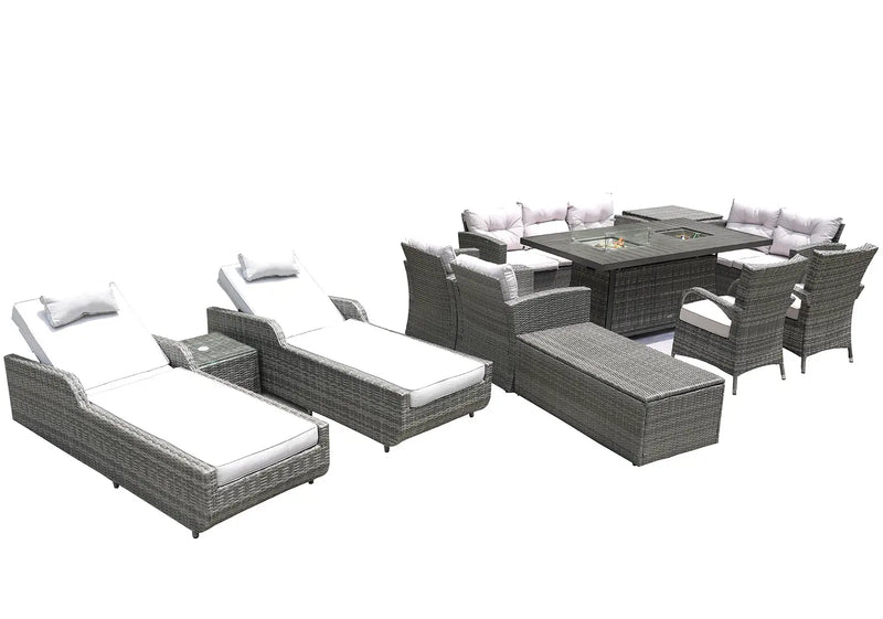 Twelve Piece Gray Wicker Multiple Chairs Seating Group With Fire Pit And Table Homeroots Outdoor