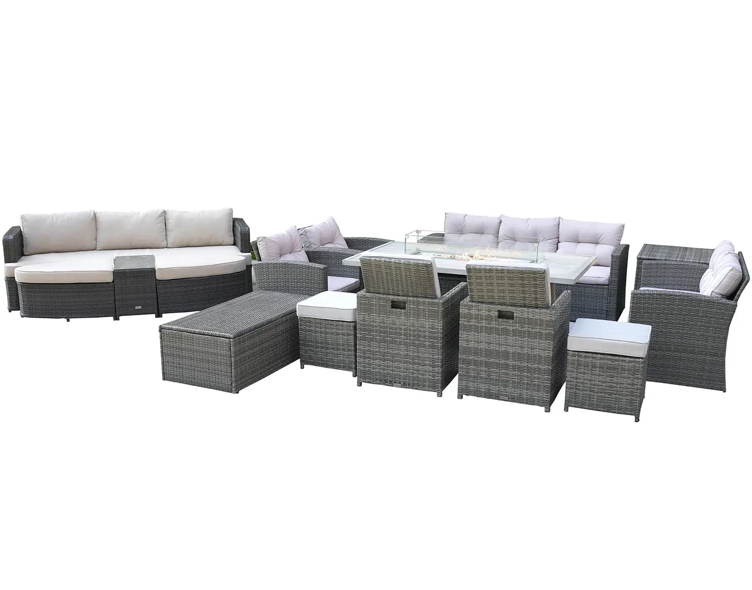 Twelve Piece Gray Wicker Multiple Chairs Seating Group With Fire Pit And Table Homeroots Outdoor