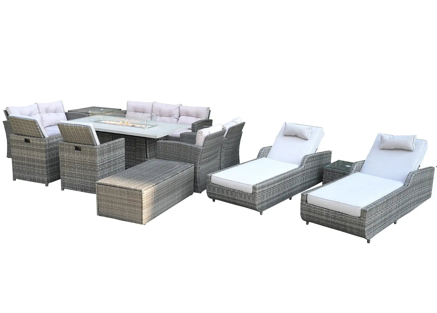 Twelve Piece Gray Wicker Multiple Chairs Seating Group With Fire Pit And Table Homeroots Outdoor