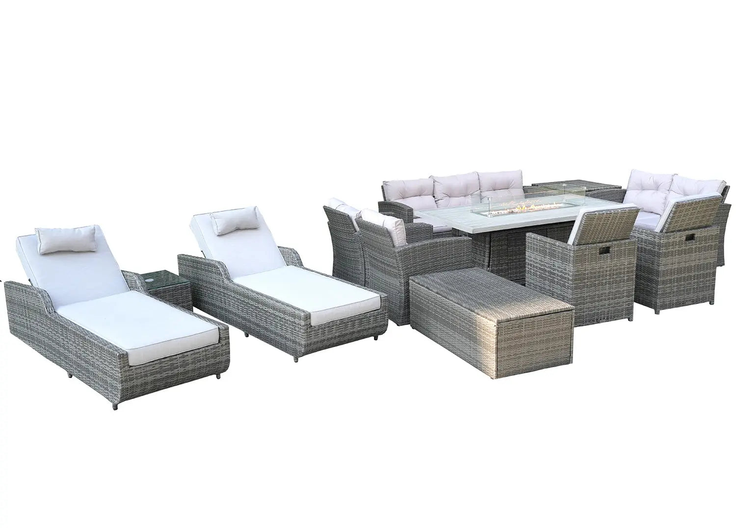 Twelve Piece Gray Wicker Multiple Chairs Seating Group With Fire Pit And Table Homeroots Outdoor